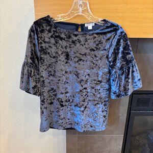 J.CREW CREWCUTS  	 Girls' ruffle-sleeve stretch velvet top Size 14.  Blue